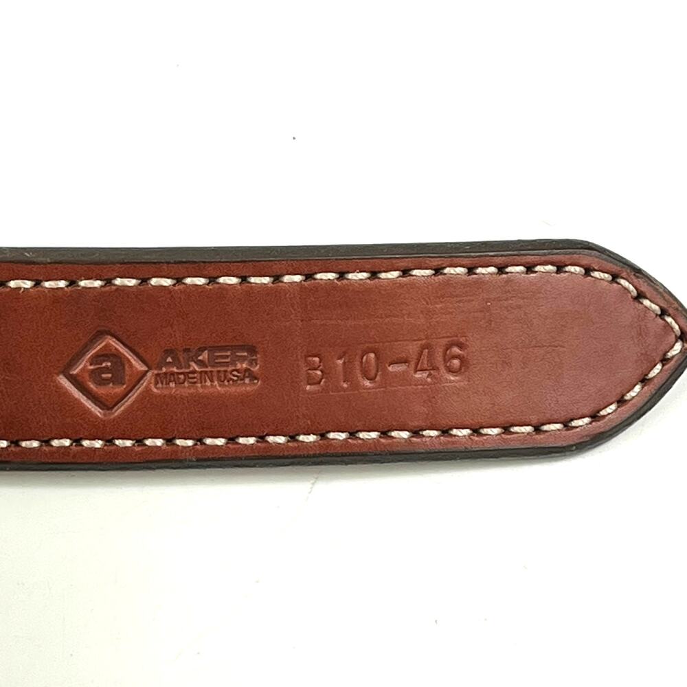 Aker NRA Walker Ranger Belt Sz46 Brown Leather Brass Buckle Made in USA B10-46 - Picture 7 of 12